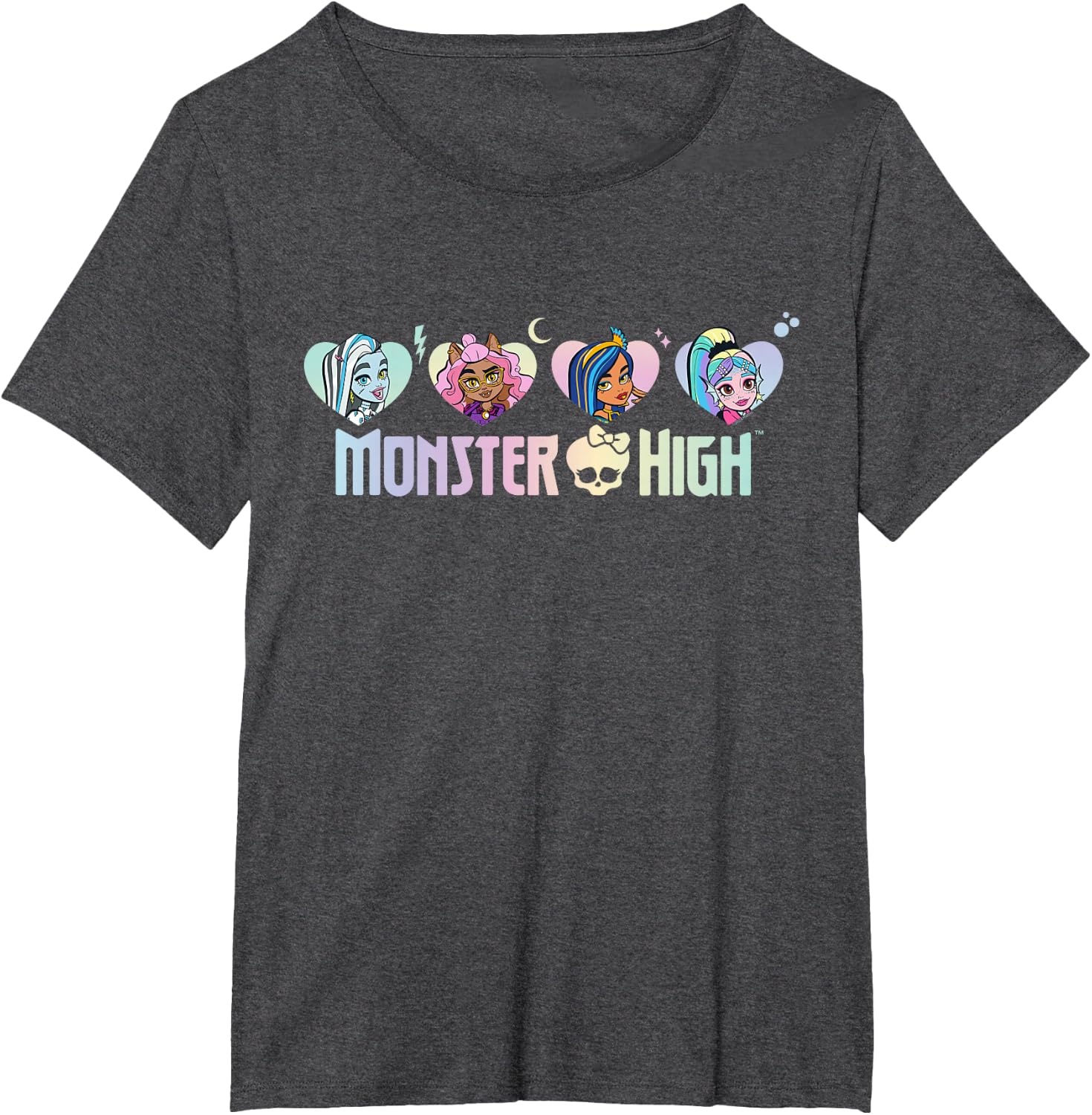 image:imageMonster High Frankie Clawdeen Cleo Lagoona Hearts TShirtDark Heather Grey