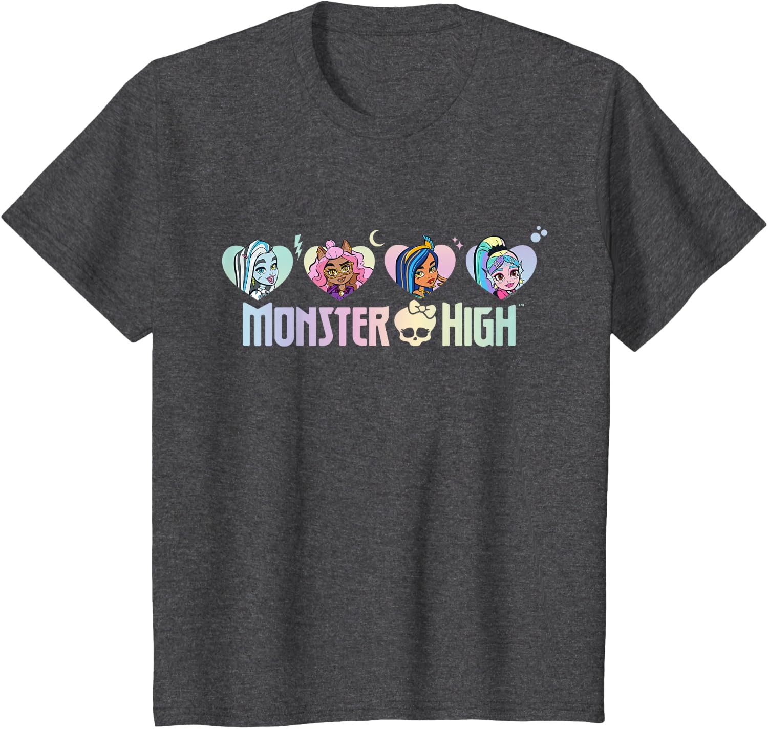 image:imageMonster High Frankie Clawdeen Cleo Lagoona Hearts TShirtDark Heather Grey