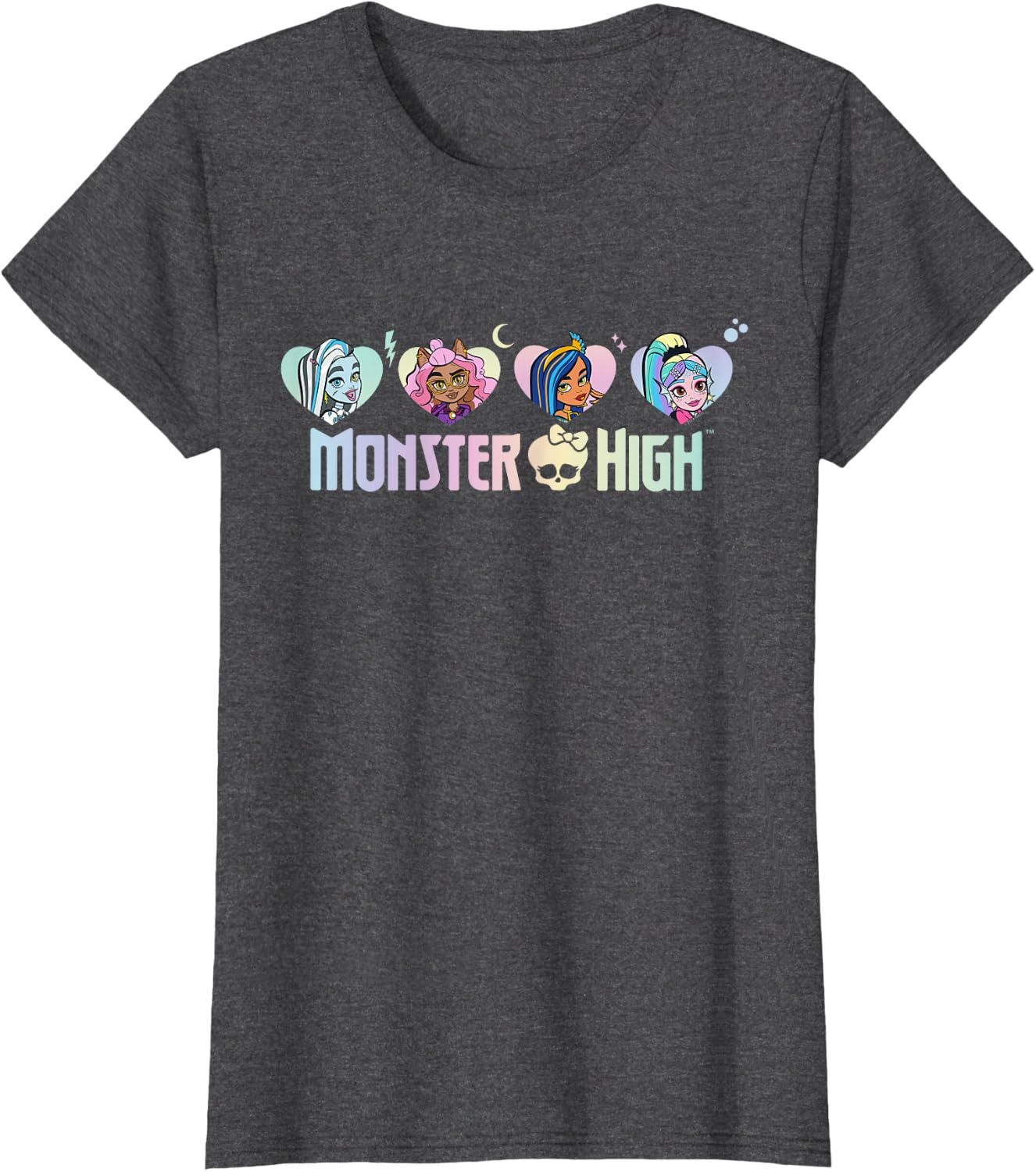 image:imageMonster High Frankie Clawdeen Cleo Lagoona Hearts TShirtDark Heather Grey