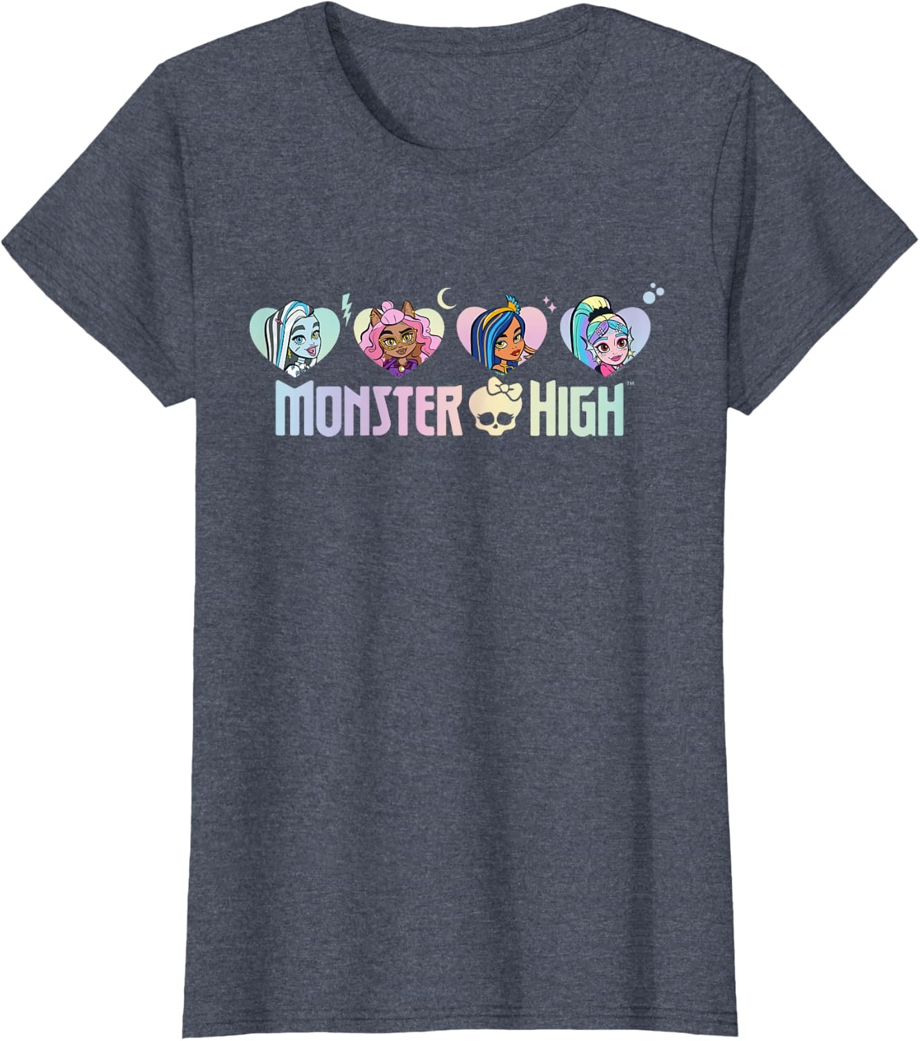 image:imageMonster High Frankie Clawdeen Cleo Lagoona Hearts TShirtHeather Blue