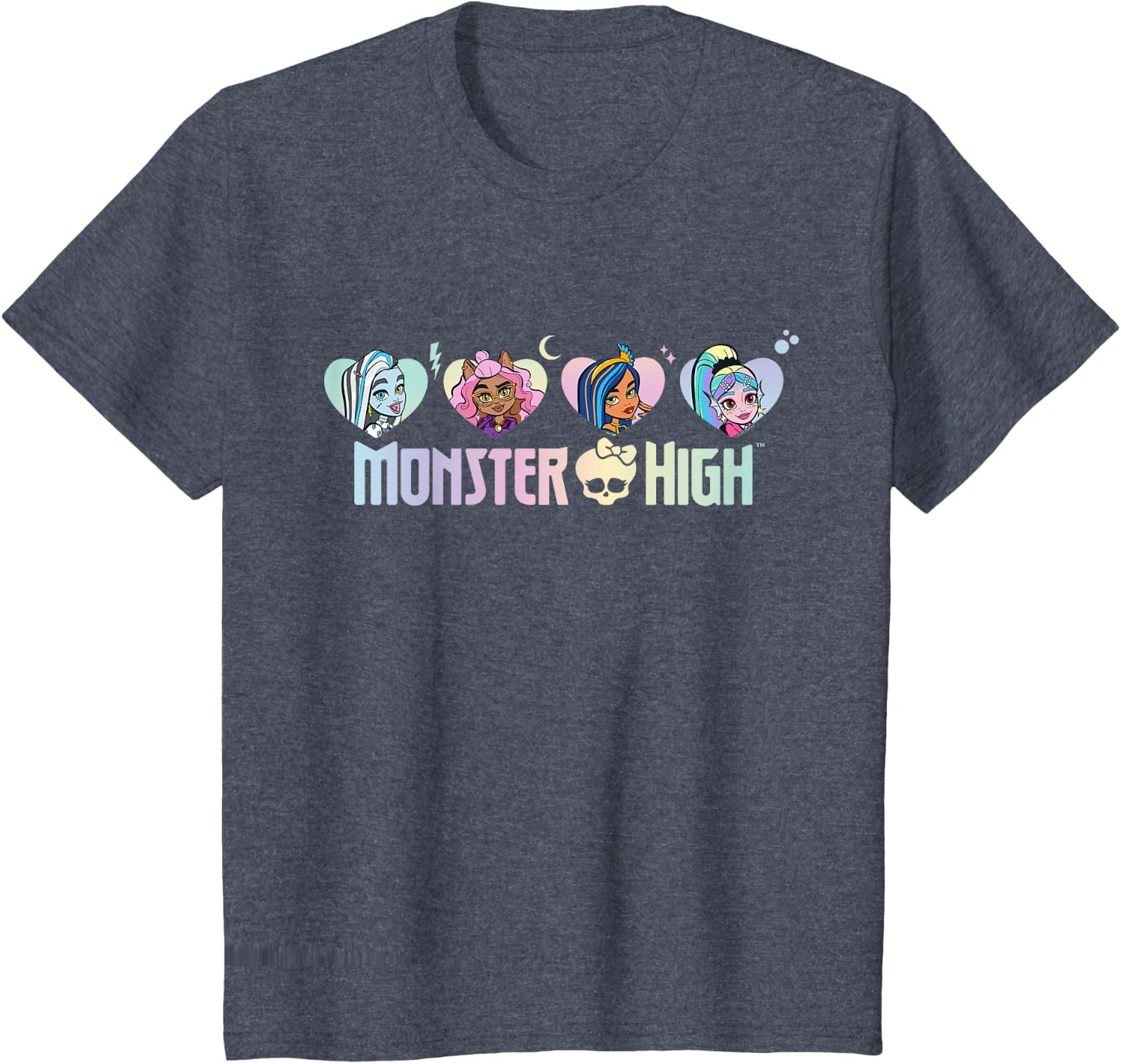 image:imageMonster High Frankie Clawdeen Cleo Lagoona Hearts TShirtHeather Blue