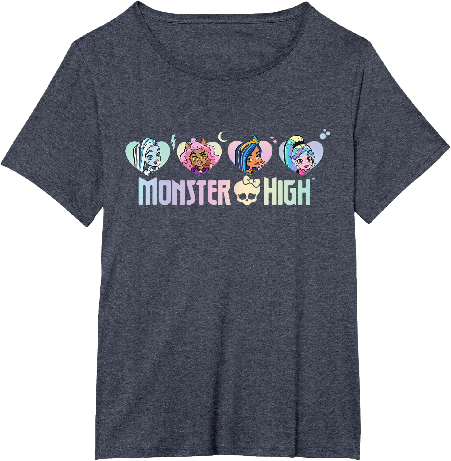 image:imageMonster High Frankie Clawdeen Cleo Lagoona Hearts TShirtHeather Blue