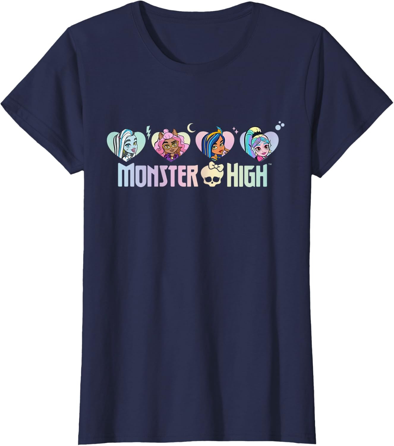 image:imageMonster High Frankie Clawdeen Cleo Lagoona Hearts TShirtNavy Blue