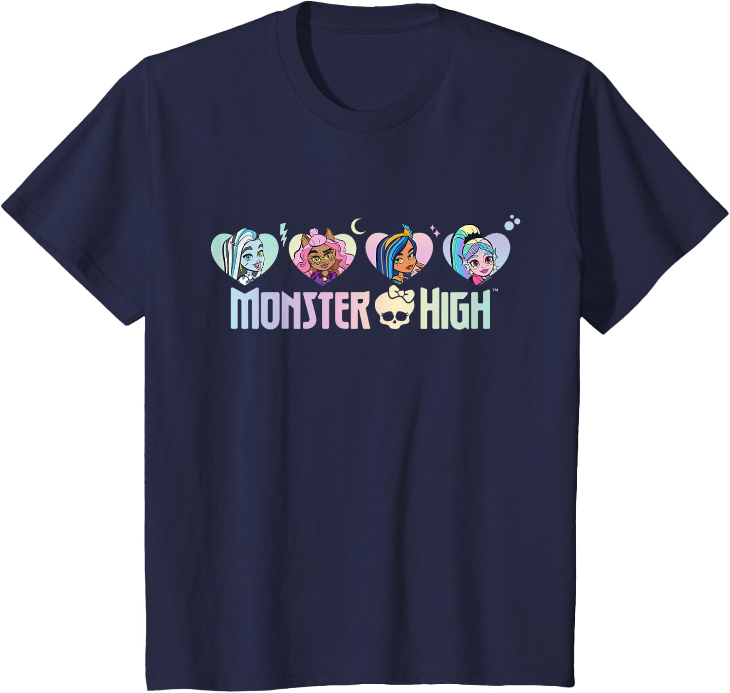 image:imageMonster High Frankie Clawdeen Cleo Lagoona Hearts TShirtNavy Blue