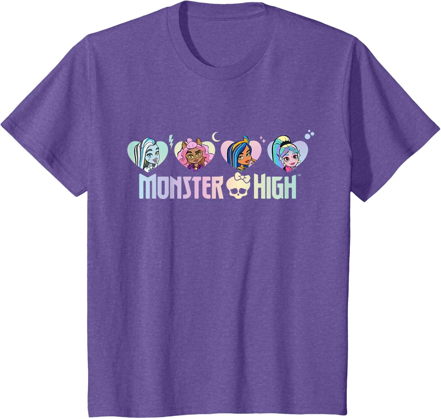 image:imageMonster High Frankie Clawdeen Cleo Lagoona Hearts TShirtPurple Heather