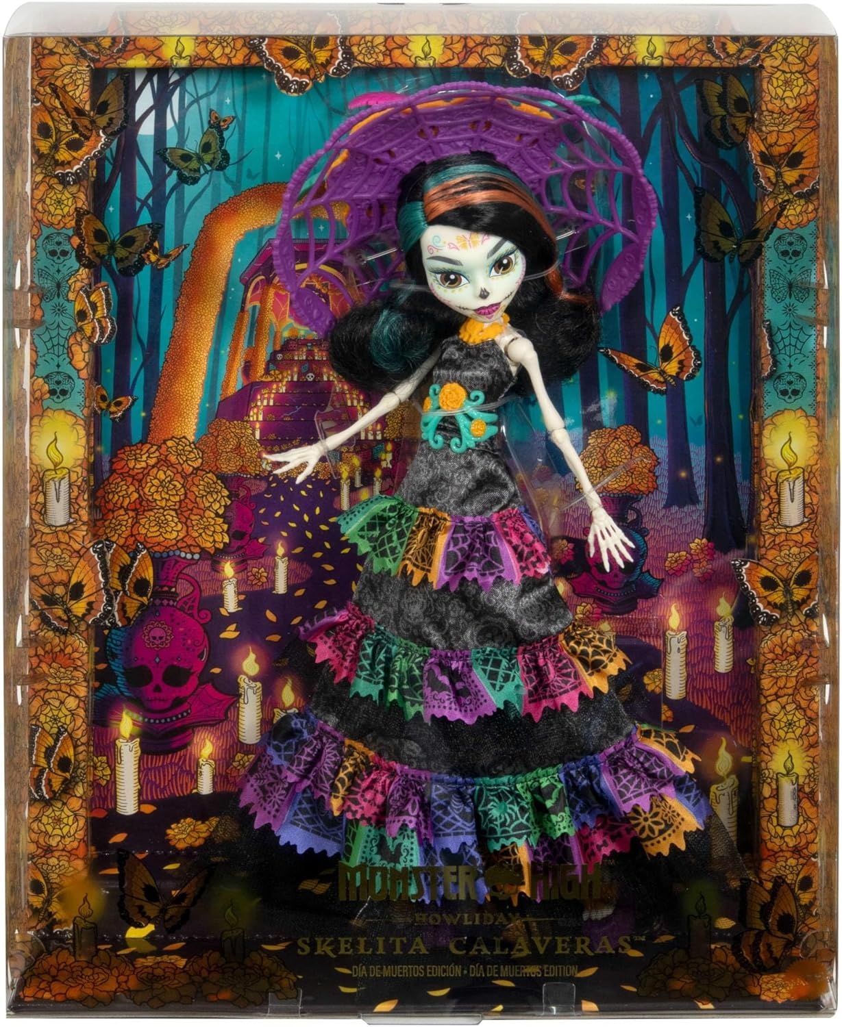 image:imageMonster High Doll Skelita Calaveras Da De Muertos 2024 Howliday Collectible with La Catrina Hat Papel Picado Dress and Displayable Packaging
