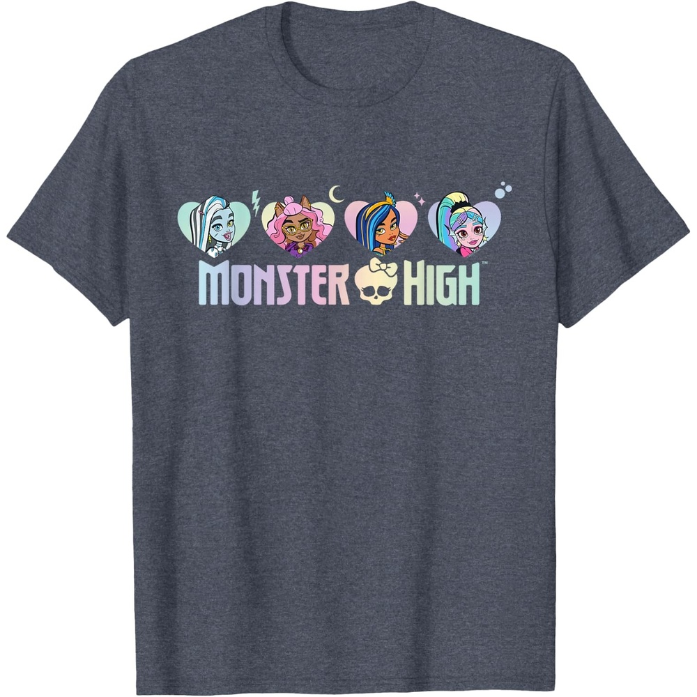 image:imageMonster High Frankie Clawdeen Cleo Lagoona Hearts TShirtHeather Blue