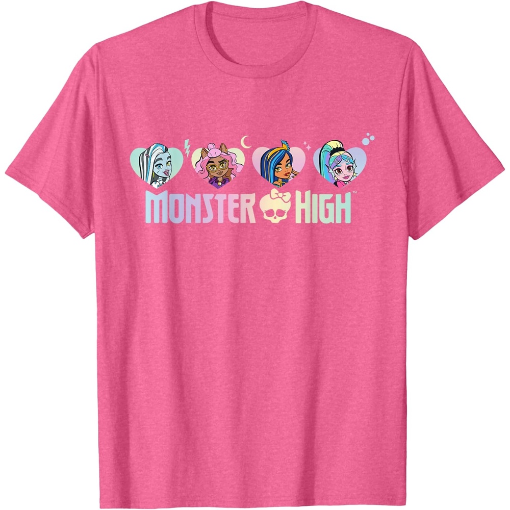 image:imageMonster High Frankie Clawdeen Cleo Lagoona Hearts TShirtPink Heather
