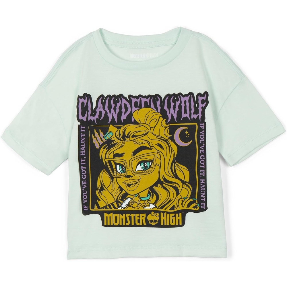 image:imageMonster High Girls Boxy TShirt Toddler to Big Kid Sizes 4T  1416Pale Aqua Green  Clawdeen Wolf