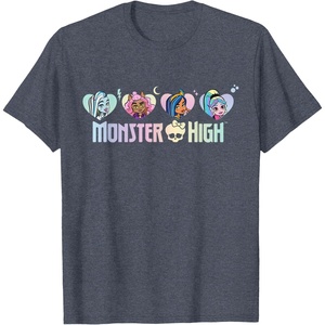 Monster High – Frankie, Clawdeen, Cleo, Lagoona Hearts T-Shirt(Heather Blue)