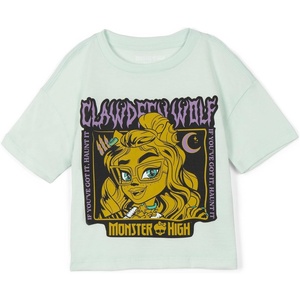 Monster High Girls Boxy T-Shirt Toddler to Big Kid Sizes (4T – 14-16)(Pale Aqua Green  Clawdeen Wolf)